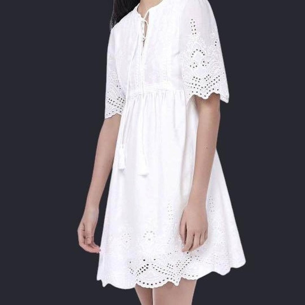 The Editors Market Dione Broderie White Dress Womens XS Floral Eyelet Cottage